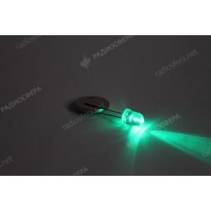 Светодиод 8мм, цвет изумрудный, линза 