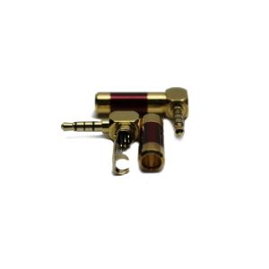 Разъем J3.5 4PIN metall/gold стерео углом на кабель красный 