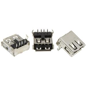 Разъем USB(G) тип А, версия 2.0, 4 вывода, прямой угол, черный, юбка 6*13мм