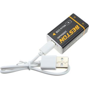 Аккумулятор 9V 1Ah 6F22 Beston ЗУ от microUSB, крона