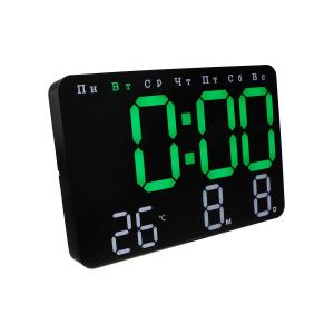 Часы DS-6652 будильник, температура, пульт, зеленые, белые цифры