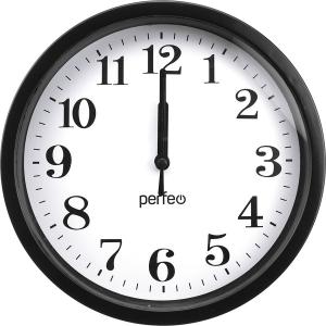 Часы настенные Perfeo d200мм PF-WC-001, черный корпус, белый циферблат