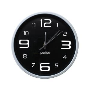 Часы настенные Perfeo d250мм PF-WC-002, белый корпус, черный циферблат