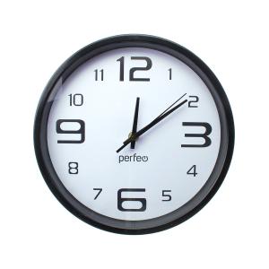 Часы настенные Perfeo d250мм PF-WC-002, черный корпус, белый циферблат