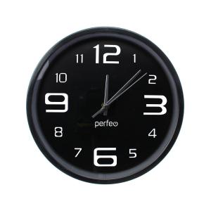 Часы настенные Perfeo d250мм PF-WC-002, черный корпус, черный циферблат