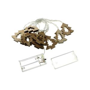 Гирлянда Navigator белая теплая, 10 свд, нить 1,8м, 2АА, деревянные ёлочки