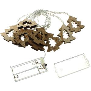 Гирлянда Navigator белая теплая, 10 свд, нить 1,8м, 2АА, деревянные ёлочки