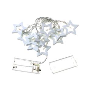 Гирлянда Navigator белая теплая, 10 свд, нить 1,8м, 2АА, деревянные звёздочки