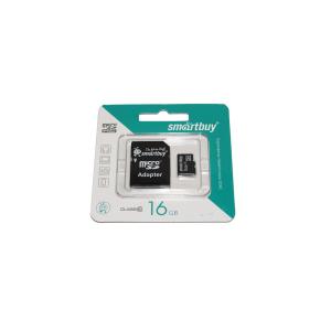 Карта памяти 16 Гб microSDHC SmartBuy SB16GBSDCL10-01 с адаптером