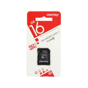 Карта памяти 16GB MicroSDHC SmartBuy, с адаптером