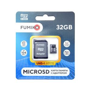 Карта памяти 32GB MicroSDHC, с адаптером SD, Fumiko до 104Мб.с