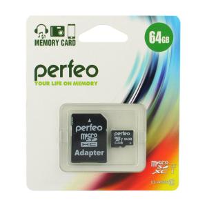 Карта памяти 64GB MicroSD Perfeo с адаптером