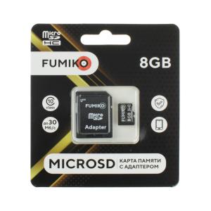 Карта памяти 8GB MicroSDHC, с адаптером SD, Fumiko скорость до 30Мб/с