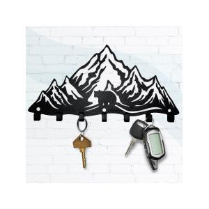 Ключница настенная "Горы и медведь" металлическая, черная в прихожую