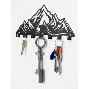 Ключница настенная "Горы и медведь" металлическая, черная в прихожую