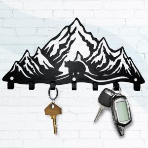 Ключница настенная "Горы и медведь" металлическая, черная в прихожую