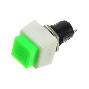 Кнопка 10мм квадратная бело-зеленая, без фиксации, на замыкание