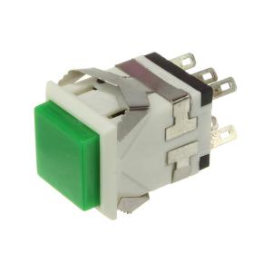 Кнопка 18мм квадратная Зел/белый без фиксации 6PIN