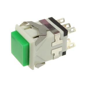 Кнопка 18мм квадратная Зел/белый с фиксацией 6PIN