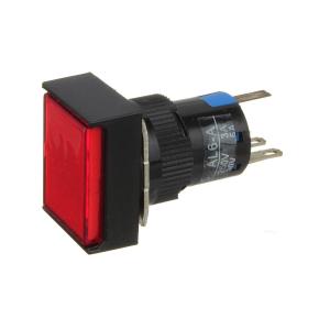 Кнопка 18*23мм прямоуг Красн/черн с фиксацией 5конт подсветка