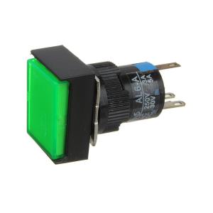 Кнопка 18*23мм прямоуг Зел/черн с фиксацией 5конт подсветка