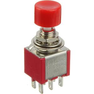 Кнопка d10мм красная, без фиксации, 6 контактов 