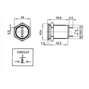 Кнопка d14мм антивандальная h22 2 контакта, без фиксации