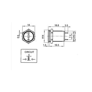 Кнопка d14мм антивандальная h22 2 контакта, без фиксации