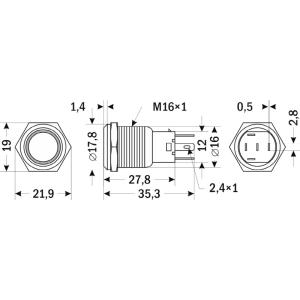 Кнопка d18мм, металлическая, антивандальная, с подсветкой, без фиксации 12V