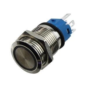 Кнопка d18мм, металлическая, антивандальная, с подсветкой, без фиксации 12V