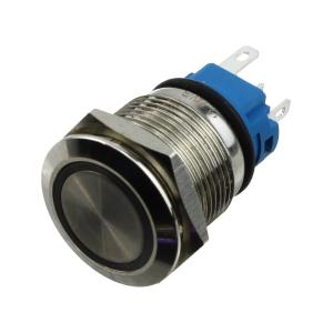Кнопка d22мм, металлическая, антивандальная, с подсветкой, без фиксации 12-24V