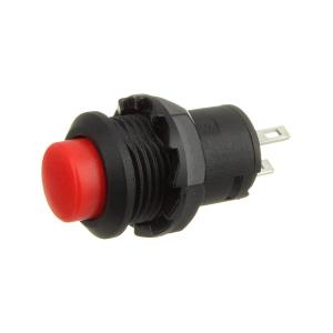 Кнопка d9*14мм красная, с фиксацией на замыкание с гайкой