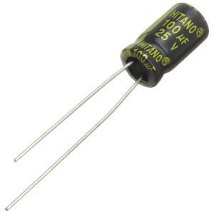 Конденсатор 100мкФ 25В 6.3*11мм 105C (упаковка 5шт) Hitano EXR101M25B 370мА 2000час