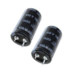 Конденсатор 100мкФ 450В 22*40мм 105C (упаковка 2шт) Yageo LG450M0100BPF-2240 Snap-in 650мА 2000час