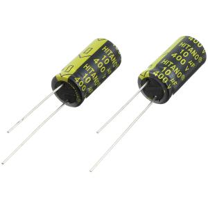 Конденсатор 10мкФ 400В, 10*21мм 105C, (упаковка 2шт) Hitano EXR100M2GBA 213мА 5000час