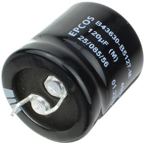 Конденсатор 120мкФ 450В, 25*25мм 105C Epcos B43630B5127M Snap-in, 980мА 2000час