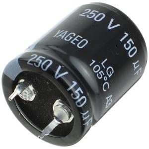 Конденсатор 150мкФ 250В, 2225S2, 105C, Yageo LG250M0150BPF-2225 Snap-in, 650мА 2000час