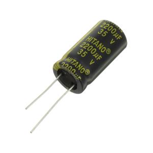 Конденсатор 2200мкФ 35В 16*31.5мм 105С Hitano EXR222M35B 2550мА 5000час