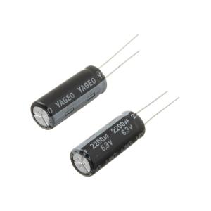 Конденсатор 2200мкФ 6.3В 10*25мм 105C (упаковка 2шт) Yageo SJ006M2200B5S-1025 2150мА 4000час