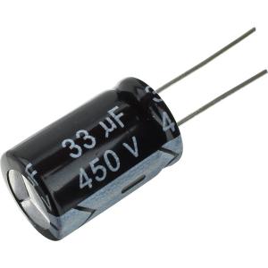 Конденсатор 33мкФ 450В, 16*25мм 105С, Jwco KM330M2WBKJ1625VBK 215мА 2000час