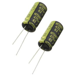 Конденсатор 470мкФ 63В 13*26мм 105C (упаковка 2шт) Hitano EXR471M63B 1620мА 5000час