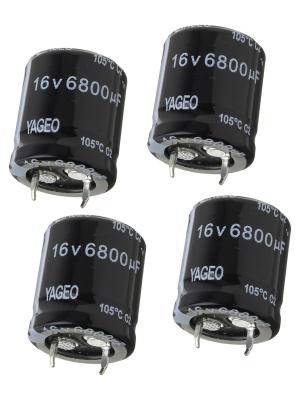 Конденсатор 6800мкФ 16В 22*25мм 105C (упаковка 4шт) Yageo LG016M6800BPF-2225 Snap-in 1550мА 2000час