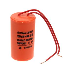 Конденсатор пусковой 20мкФ 450В 5% выводы провод