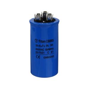 Конденсатор пусковой 55мкФ 450В VAC клеммы металл корпус СВВ65 С, для кондиционеров