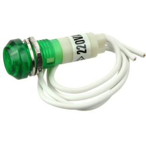 Лампа Неон 110/220 13мм круглая, цвет зеленый с проводом, с гайкой