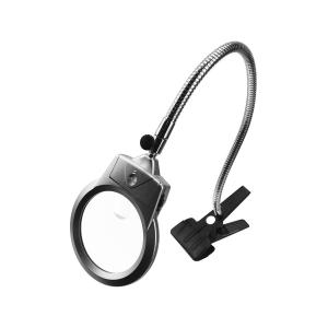 Лупа 90мм гибкая нога металлическая прищепка подсветка 2свд