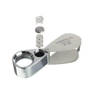 Лупа ювелирная 30Х 21мм металл раздвижная подсветка 2 свд