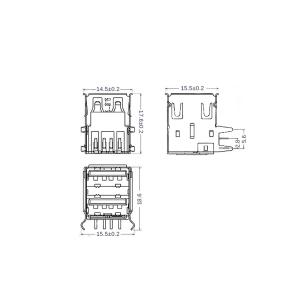 Разъем 2USB(G) в корпус, 8 выводов, прямой угол, металл