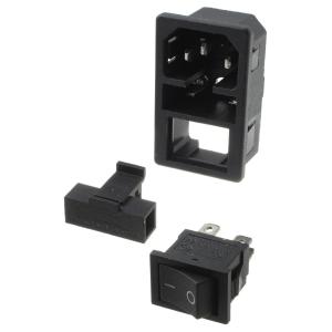 Разъем гнездо сетевое AC-01 с выключателем, держателем предохранителя, в корпус