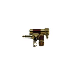Разъем J3.5 4PIN metall/gold стерео углом на кабель красный 